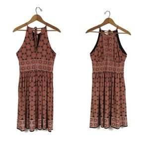 London Times Rust Print Halter Tie Dress, 6